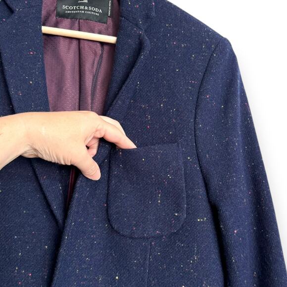 Scotch & Soda Navy Blue Wool Tweed Slim Fit Two Button Blazer Men's Size M/48 - Picture 5 of 14
